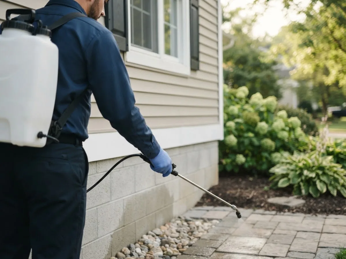 Pest control technician inspecting a home in Missouri City, TX